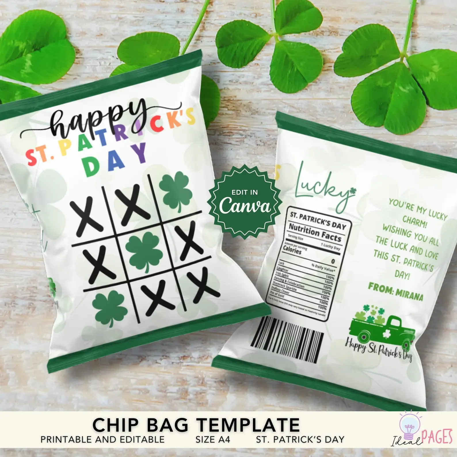 St. Patrick's Day Theme Chip Bags-Photo Credit: Etsy Shop "Ideal Pages"